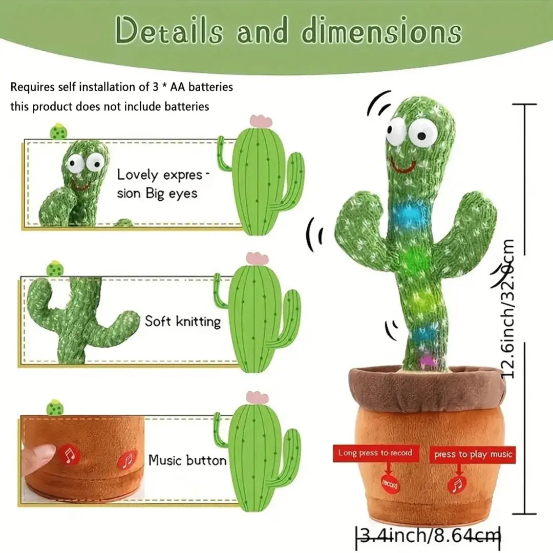 1pc-Dancing Talking Cactus Toy - Soft Cotton, Singing, Mimicking, and Recording Fun for Kids