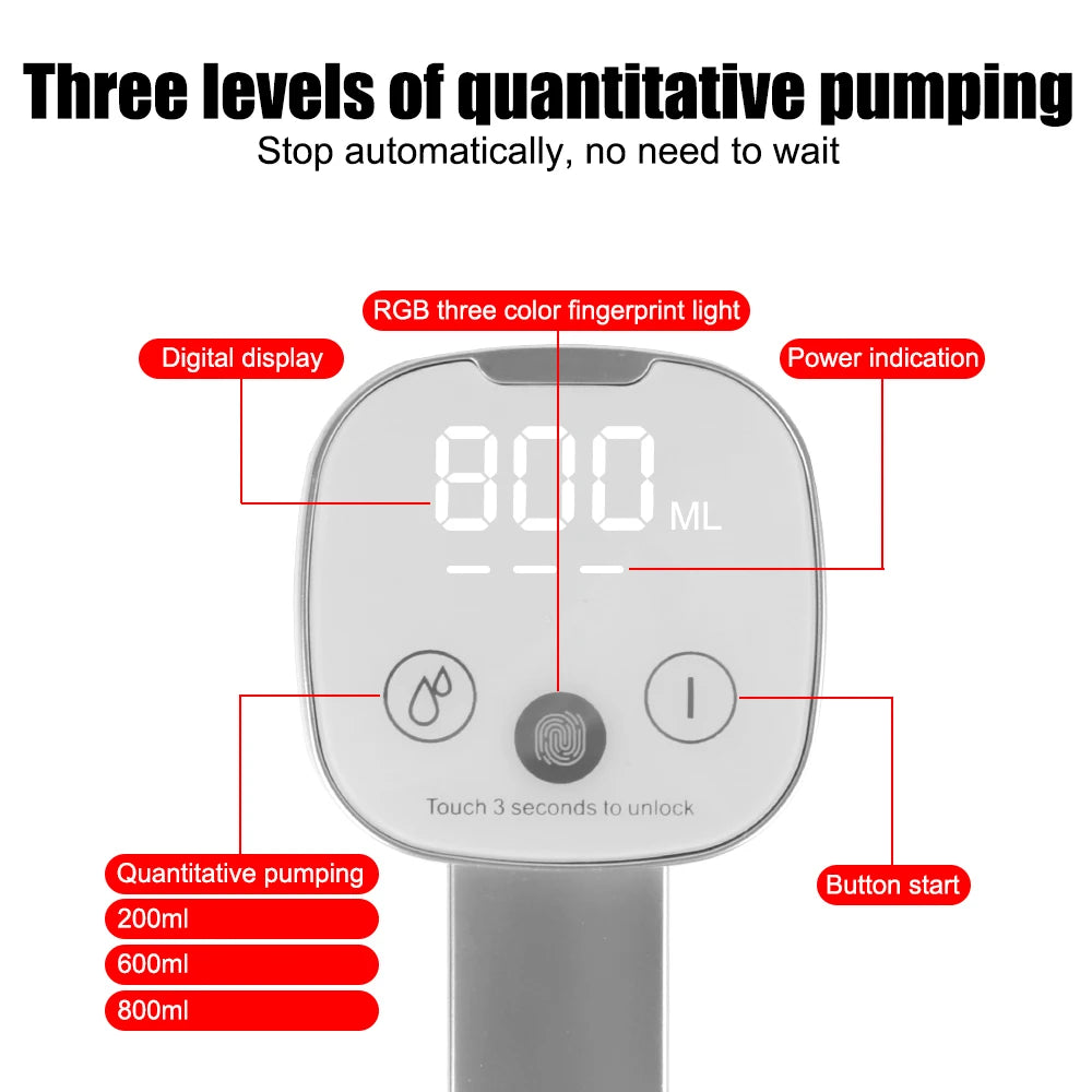 Water Bottle Dispenser Pump Touch Control Button Dispenser Fingerprint Electric Water Absorber Smart Display Folding