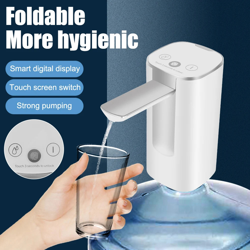 Water Bottle Dispenser Pump Touch Control Button Dispenser Fingerprint Electric Water Absorber Smart Display Folding