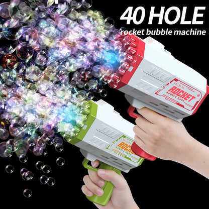 40 Holes Electric Rocket Bubble Machine - Handheld Automatic Space Light Bubble Gun for Kids