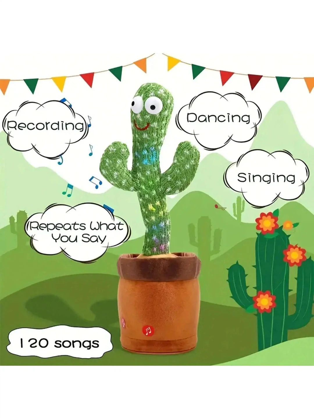 1pc-Dancing Talking Cactus Toy - Soft Cotton, Singing, Mimicking, and Recording Fun for Kids