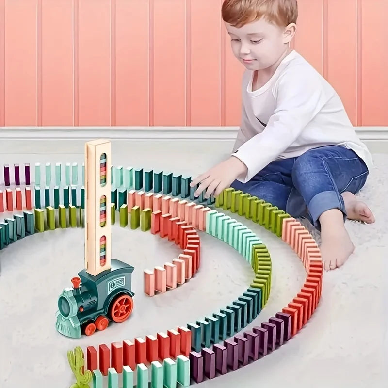 Automatic Laying Domino Train Electric Car Brick Blocks Kits Creative Games Intelligence Educational DIY Toys Kids Birthday Gift Zuclex