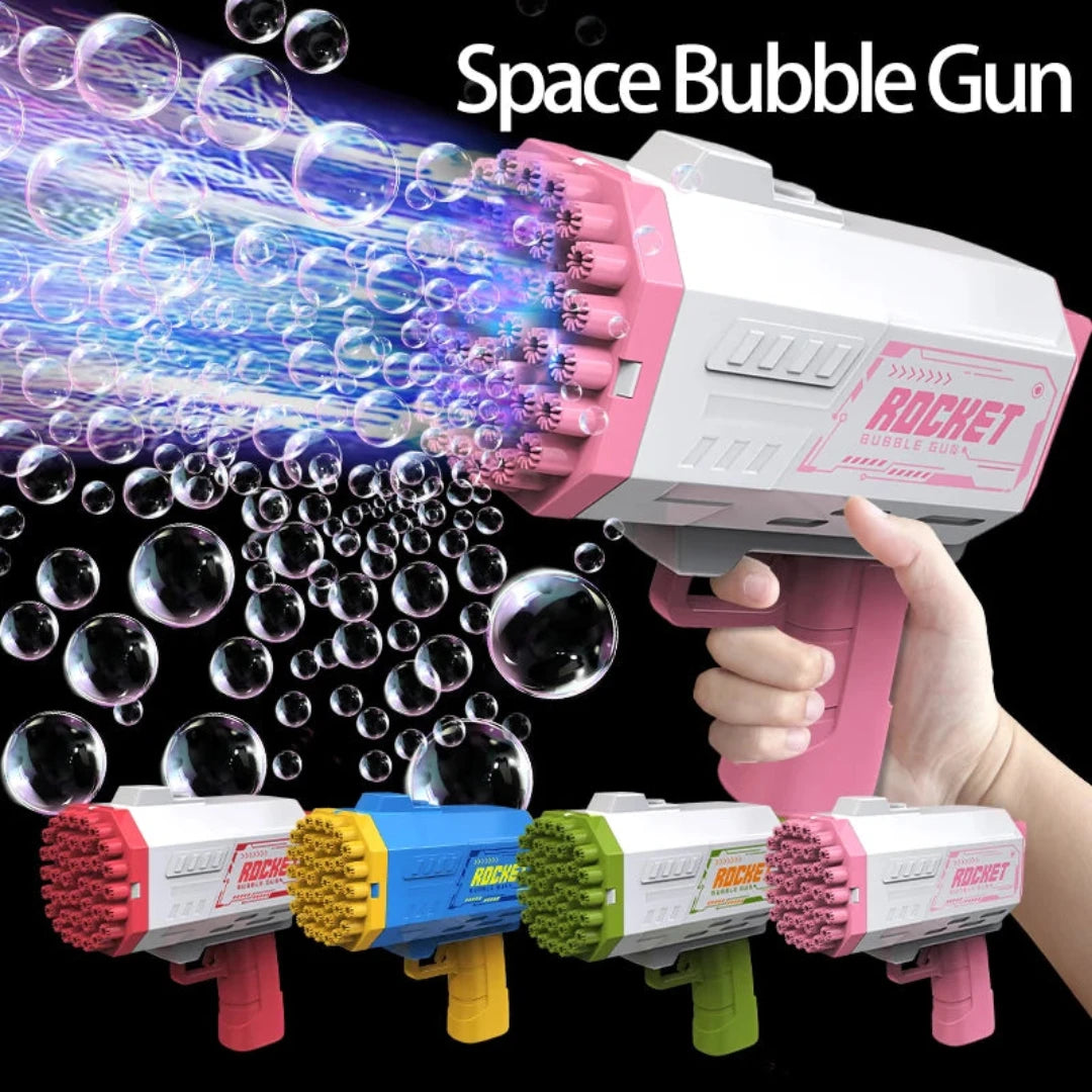 40 Holes Electric Rocket Bubble Machine - Handheld Automatic Space Light Bubble Gun for Kids