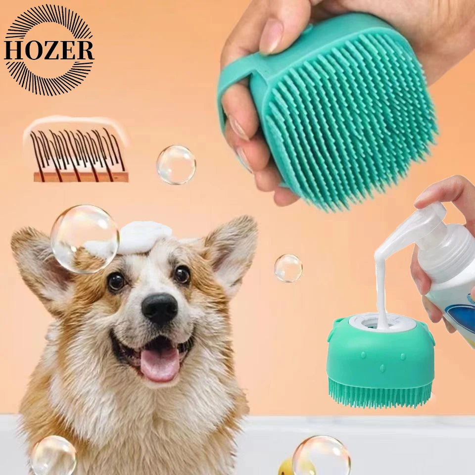 Pet Dog Shampoo Brush 2.7oz 80ml Cat Massage Comb Grooming Scrubber for Bathing Short Hair Soft Silicone Rubber