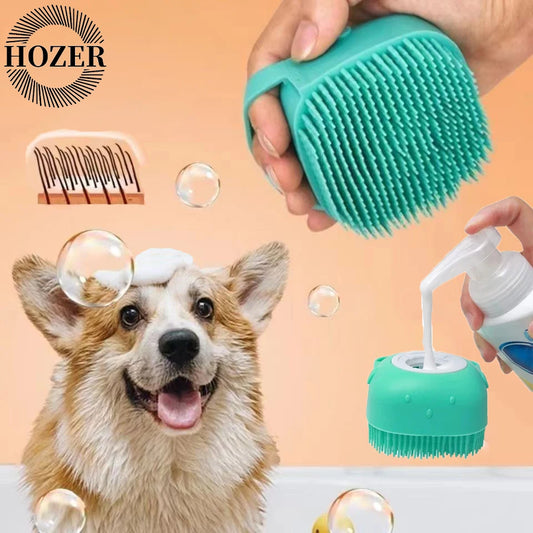 Pet Dog Shampoo Brush 2.7oz 80ml Cat Massage Comb Grooming Scrubber for Bathing Short Hair Soft Silicone Rubber