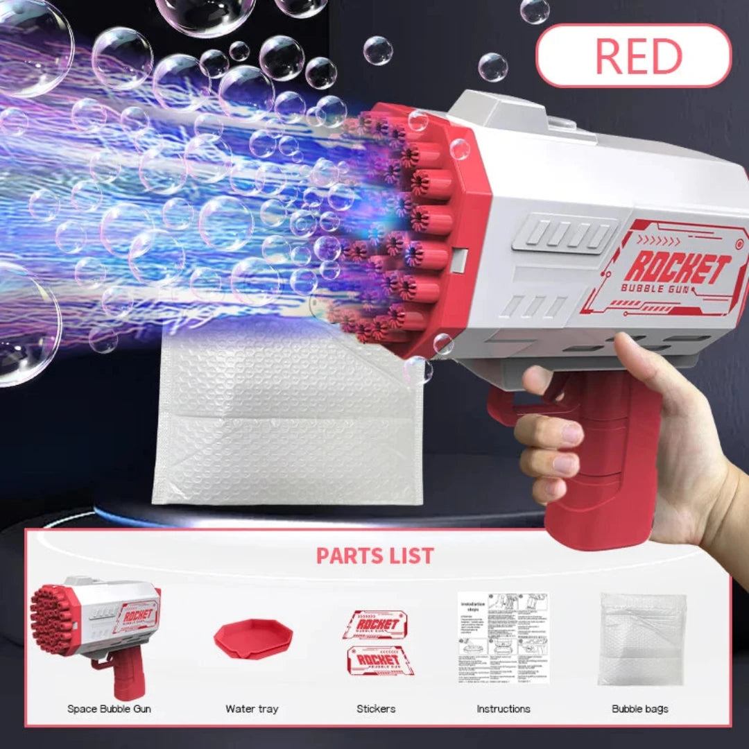 40 Holes Electric Rocket Bubble Machine - Handheld Automatic Space Light Bubble Gun for Kids