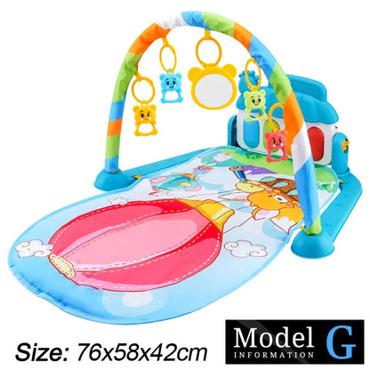 Baby Fitness Stand Music Play Gym with Piano, Crawling Blanket, and Pedal Game Pad for Early Education