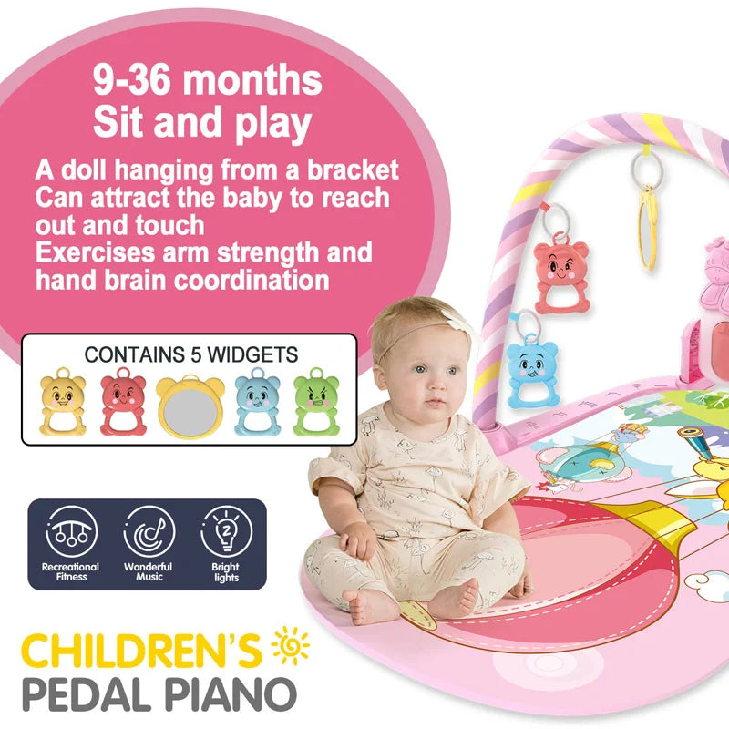 Baby Fitness Stand Music Play Gym with Piano, Crawling Blanket, and Pedal Game Pad for Early Education