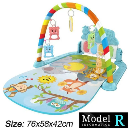 Baby Fitness Stand Music Play Gym with Piano, Crawling Blanket, and Pedal Game Pad for Early Education