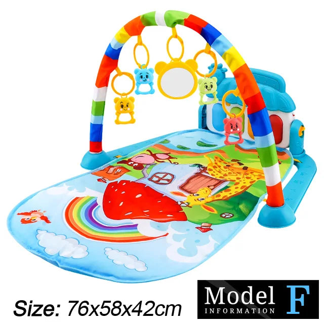 Baby Fitness Stand Music Play Gym with Piano, Crawling Blanket, and Pedal Game Pad for Early Education