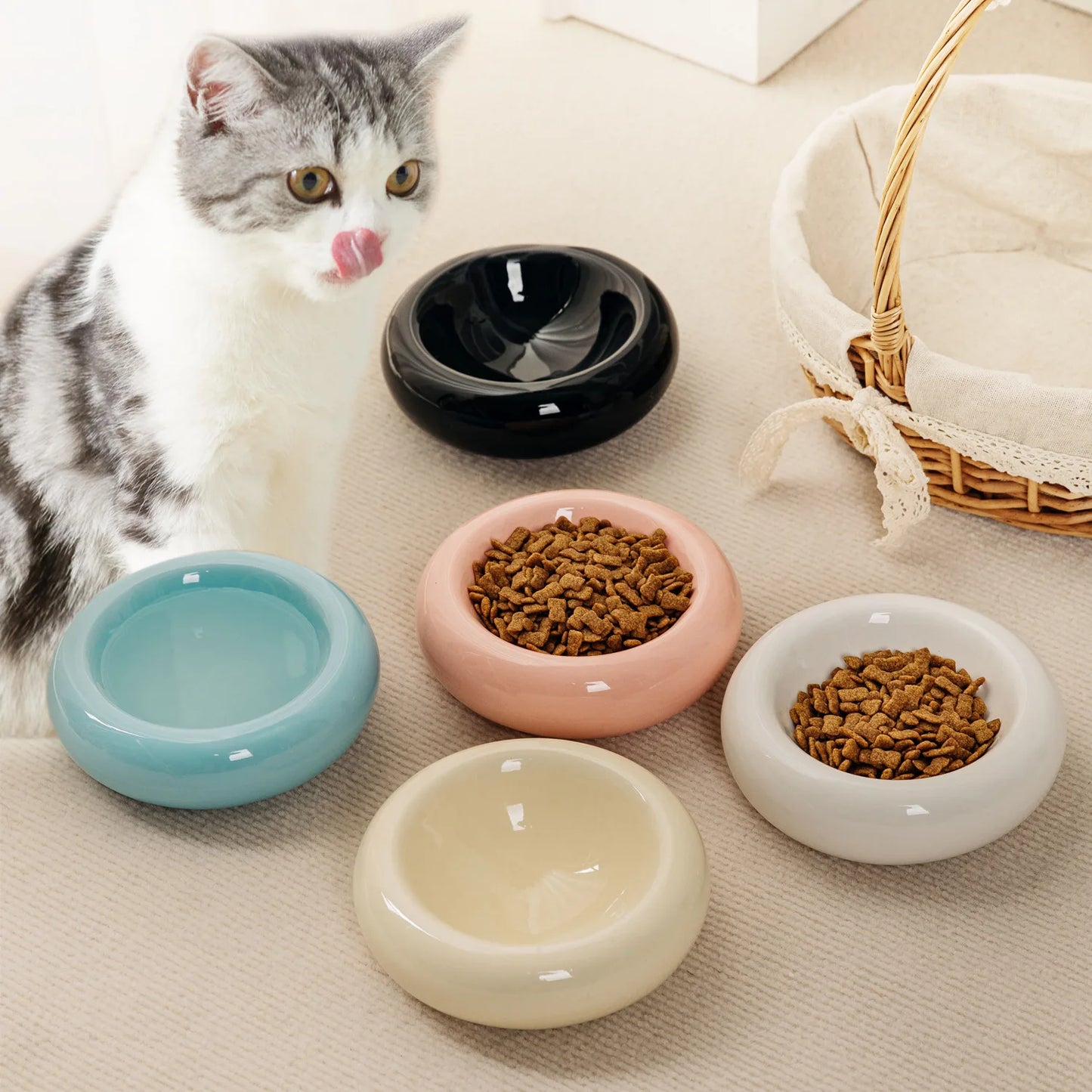 Ceramic Cat Bowl Pet Feeders Food Bowl Anti-tipping Drinking Water Snack Container