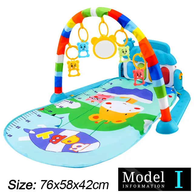 Baby Fitness Stand Music Play Gym with Piano, Crawling Blanket, and Pedal Game Pad for Early Education