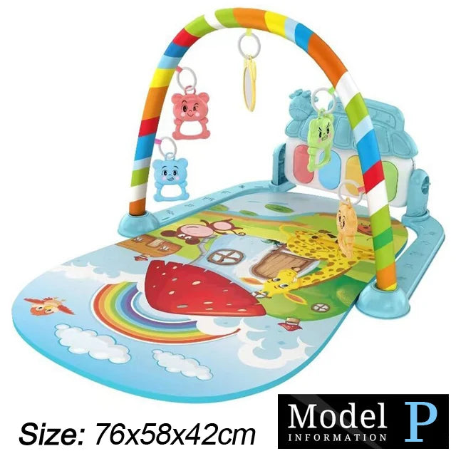 Baby Fitness Stand Music Play Gym with Piano, Crawling Blanket, and Pedal Game Pad for Early Education