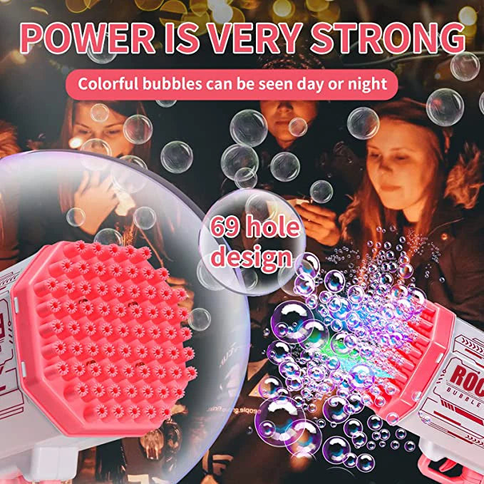 Bubble Gun Rocket with 69 Holes - Automatic Blower with Light - Christmas Gift for Kids