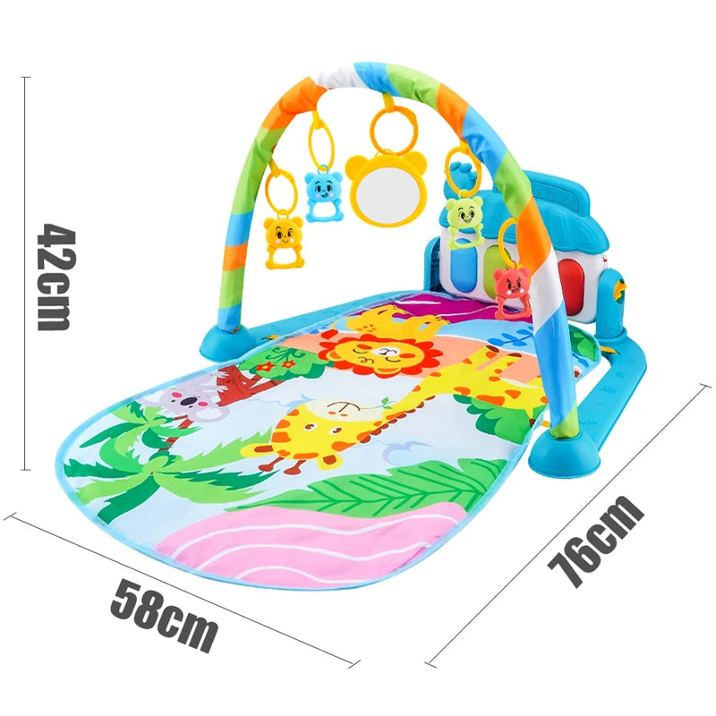 Baby Fitness Stand Music Play Gym with Piano, Crawling Blanket, and Pedal Game Pad for Early Education