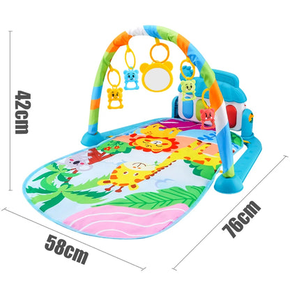 Baby Fitness Stand Music Play Gym with Piano, Crawling Blanket, and Pedal Game Pad for Early Education