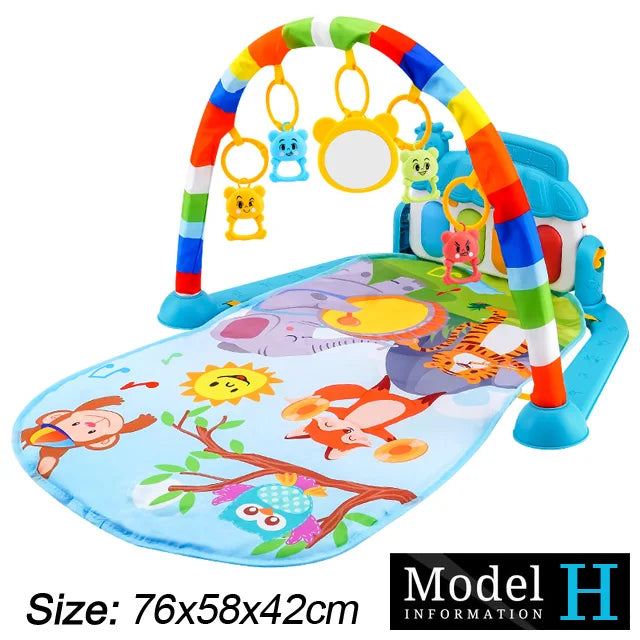 Baby Fitness Stand Music Play Gym with Piano, Crawling Blanket, and Pedal Game Pad for Early Education